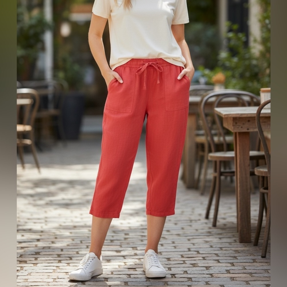 EUC Columbia Women’s Red Drawstring Waist Pull On Lightweight Capri Pants - M